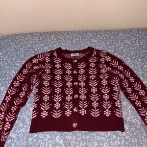 Floral Pattern Burgundy Sweater